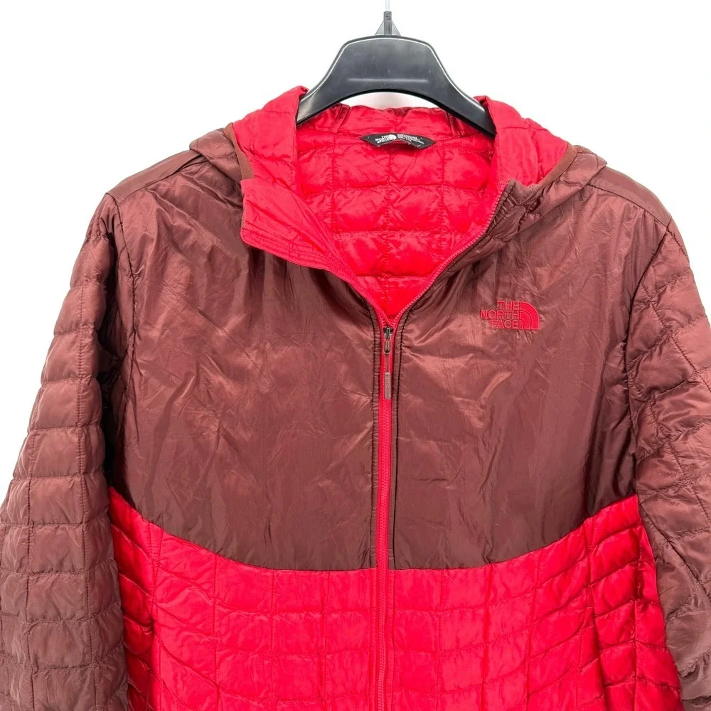 The North Face Thermoball Mens XXL Pre-Owned‎ Hooded Puffer Jacket Red Brown